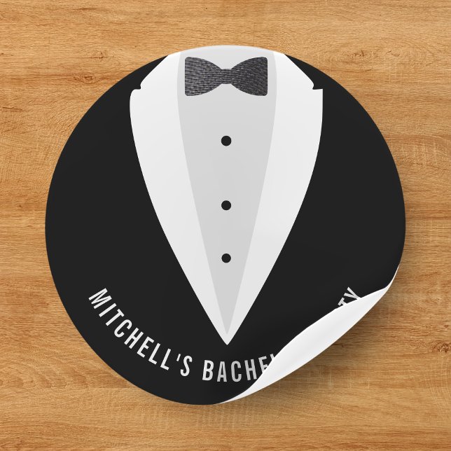 Sticker Rond Enterrement de vie de garçon costume noir et noeud (Bachelor Party Black Suit & Bowtie Classic Round Sticker
)