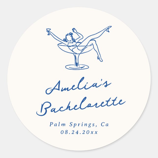 Sticker Rond Enterrement de Vie de Jeune Fille Bleu Fantaisiste (Devant)