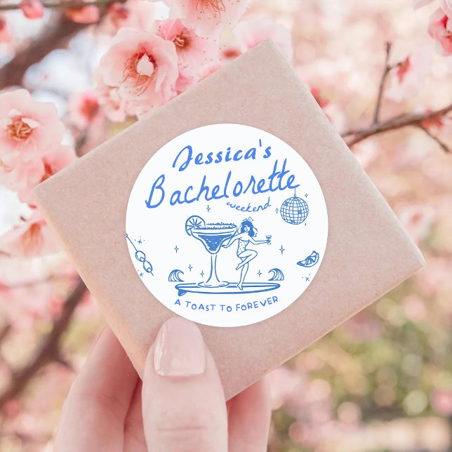 Sticker Rond Enterrement de vie de jeune fille funky plage fant (Créateur téléchargé)