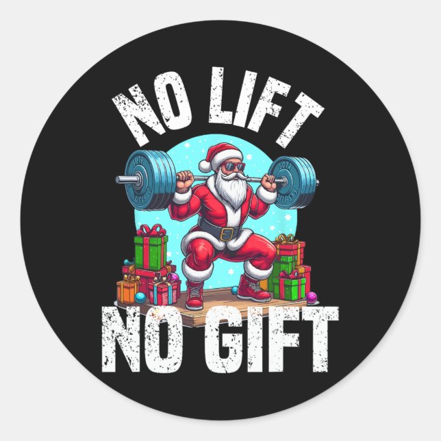Sticker Rond Entraînement amusant Lifting Noël Père Noël Squat  (Devant)