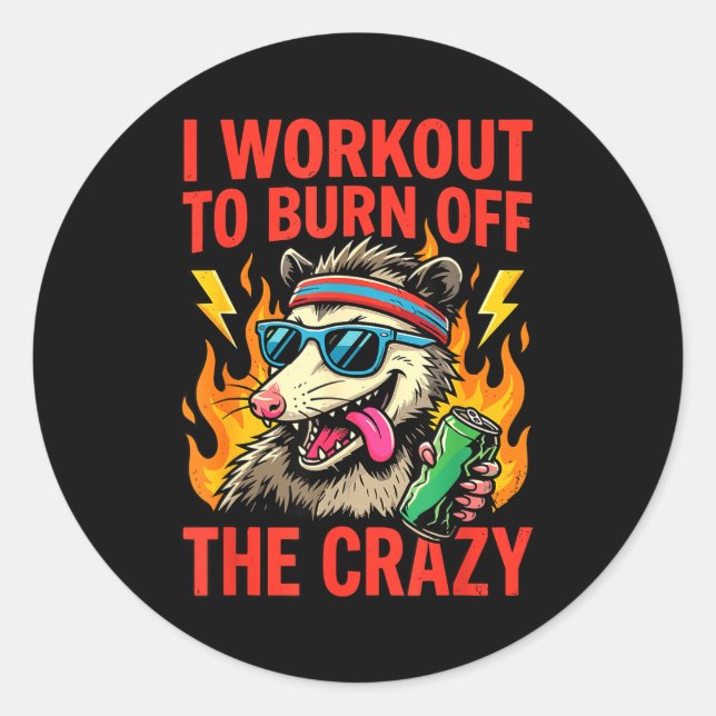 Sticker Rond Entraînement Brûle Fou Possum (Devant)