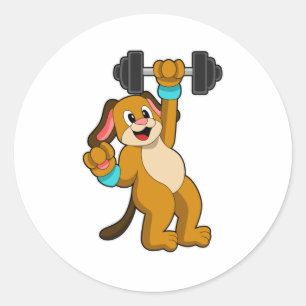 Sticker Rond Entraînement de chien à force avec Dumbbell