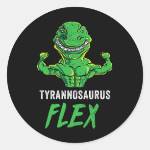 Sticker Rond Entraînement T Rex Drôle Gym Dinosaure Haltérophil