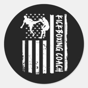 Sticker Rond Entraîneur de kickboxing Drapeau Usa Femmes Enfant