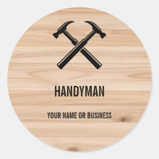 Sticker Rond Entrepreneur en bâtiment marteau en bois rustique