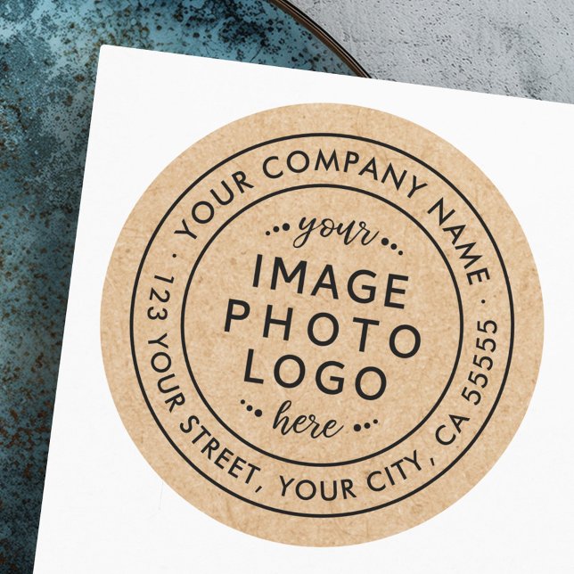 Sticker Rond Entreprise de look Kraft Adresse de retour du logo (Kraft look business Custom logo return address Classic Round Sticker)
