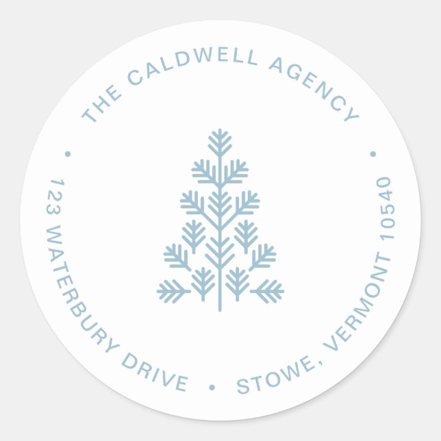 Sticker Rond Entreprise Holiday Tree Dusty Blue Adresse (Devant)