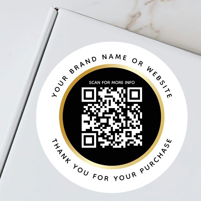 Sticker Rond Entreprise Luxe Noir Blanc Or Code QR Info (Créateur téléchargé)