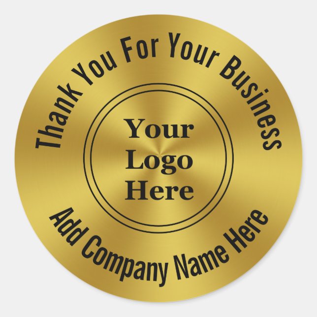 Sticker Rond Entreprise Moderne Faux Or Votre Logo Ici Merci (Devant)