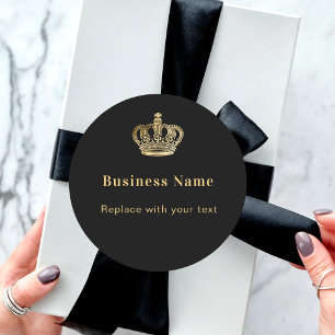 Sticker Rond Entreprise noir or couronne royale