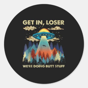Sticker Rond Entrer Dans Alien Perdu Ufo Drôle Faisait Des Chos