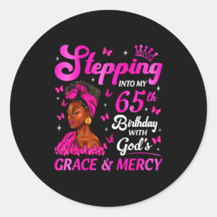 Sticker Rond Entrer dans mes 65 ans Christian Bday femmes
