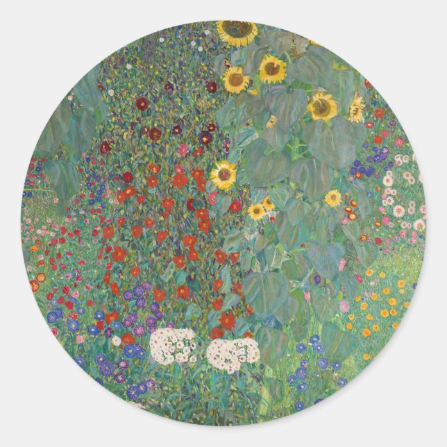 STICKER ROND ENVELOPE SEAL : KLIMT : JARDIN AVEC SOUCHES (Devant)