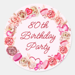 Sticker Rond Enveloppe à cœur tourbillonnant rose pour 80e anni