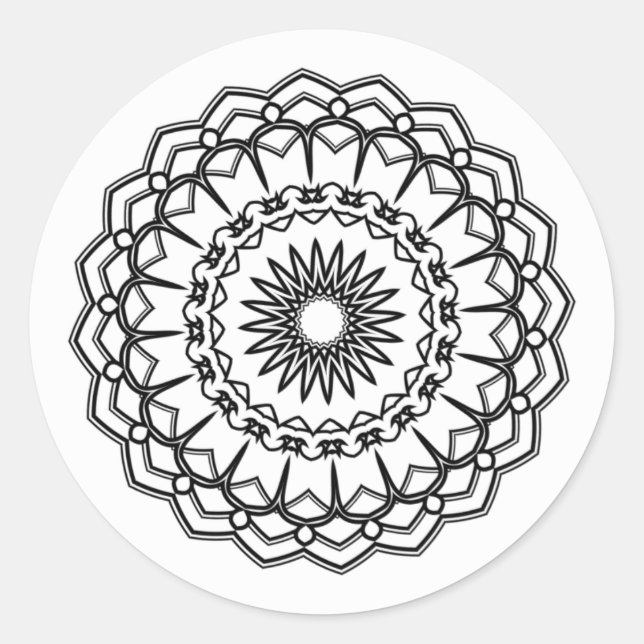 Sticker Rond Enveloppe autocollante ronde mandala noir et blanc (Devant)