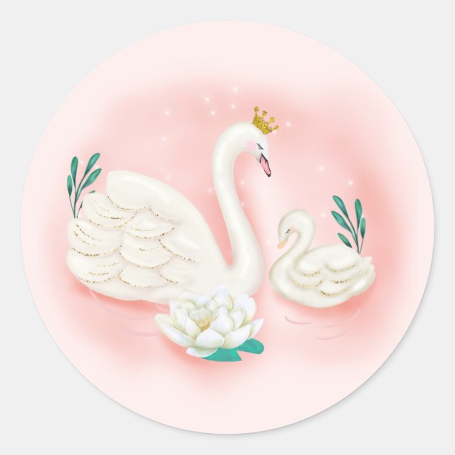 Sticker Rond Enveloppe Baby shower rose or Swan Pond (Devant)