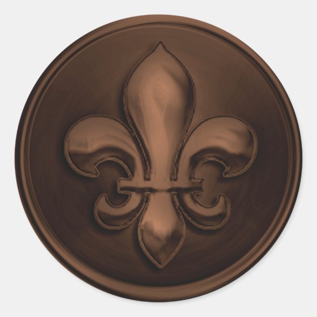Sticker Rond Enveloppe Brown Fleur de Lis Revêtement Embossé (Devant)