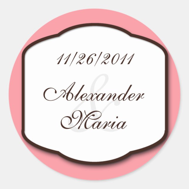 Sticker Rond Enveloppe Brown rose et blanc Mariage (Devant)
