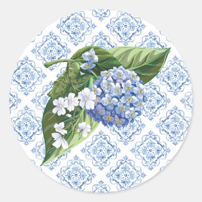 Sticker Rond Enveloppe Carrelage bleu d'Hydrangeas (Devant)