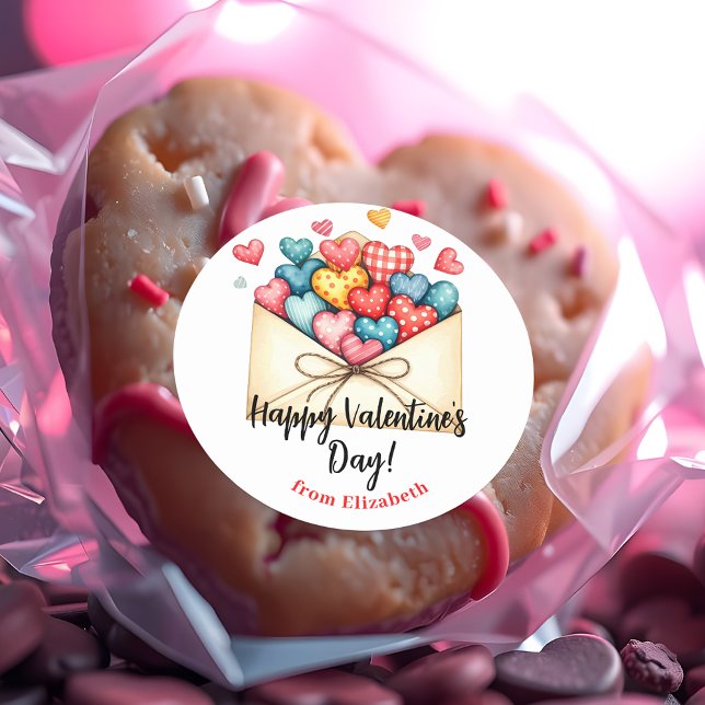 Sticker Rond Enveloppe charmante de la Saint-Valentin avec des  (Créateur téléchargé)