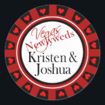 Sticker Rond Enveloppe Chip Casino Las Vegas Kristen & Josh<br><div class="desc">Si vous êtes Doing It In Vegas ou que vous avez un mariage thématique ou une réception à Las Vegas, ces stickers de jetons de casino coeur rouge et noir sont parfaits pour vos enveloppes d'envoi. Si vous voulez ce design personnalisé personnalisé pour vous - contactez-moi à l'adresse cheryl@cheryldanielsart.com invitations...</div>