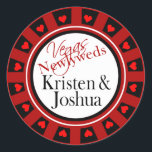 Sticker Rond Enveloppe Chip Casino Las Vegas Kristen & Josh<br><div class="desc">Si vous êtes Doing It In Vegas ou que vous avez un mariage thématique ou une réception à Las Vegas, ces stickers de jetons de casino coeur rouge et noir sont parfaits pour vos enveloppes d'envoi. Si vous voulez ce design personnalisé personnalisé pour vous - contactez-moi à l'adresse cheryl@cheryldanielsart.com invitations...</div>