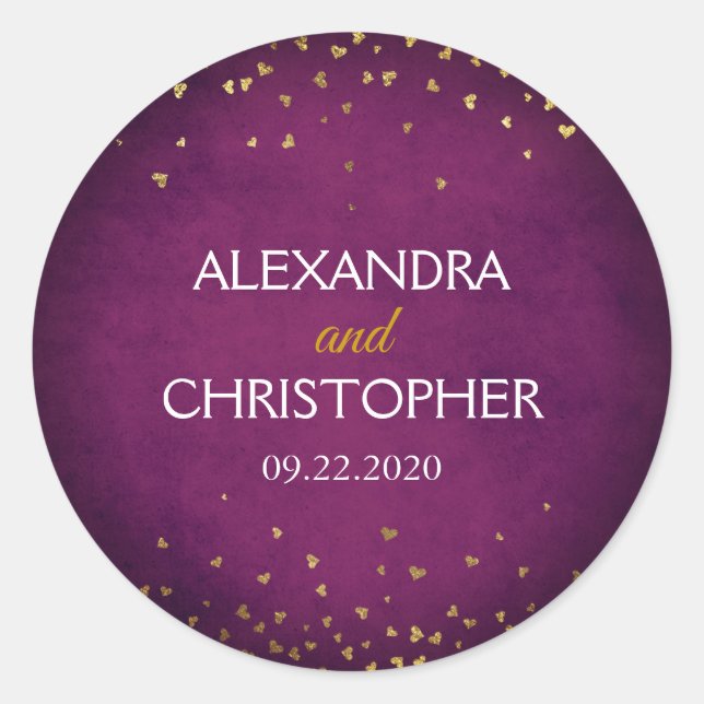Sticker Rond Enveloppe Confetti violet et or (Devant)