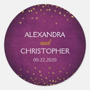 Sticker Rond Enveloppe Confetti violet et or