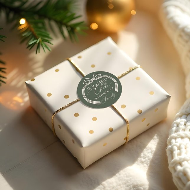 Sticker Rond Enveloppé Dans Le Cheer Élégant Polka Dot Christma (Wrapped In Cheer Elegant Polka Dot Christmas Bow Classic Round Sticker)