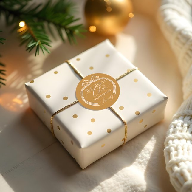 Sticker Rond Enveloppé Dans Le Cheer Élégant Polka Dot Christma (Wrapped In Cheer Elegant Polka Dot Christmas Bow Classic Round Sticker)