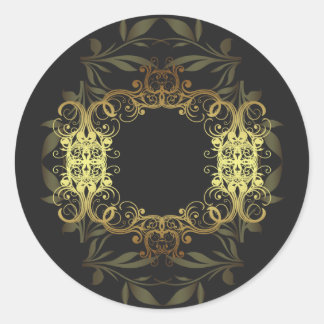 Sticker Rond Enveloppe de 20 à 1,5 pouces Gold et Black Damask
