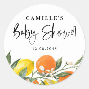 Sticker Rond Enveloppe de Baby shower d'orange botanique et de