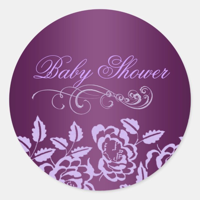 Sticker Rond Enveloppe de Baby shower Rose pourpre Sticker/scea (Devant)