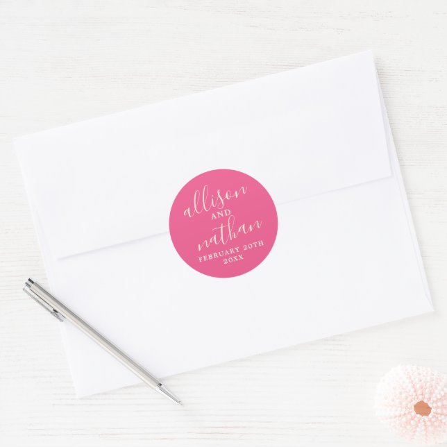 Sticker Rond Enveloppe de date de mariage à noms simples (Enveloppe)