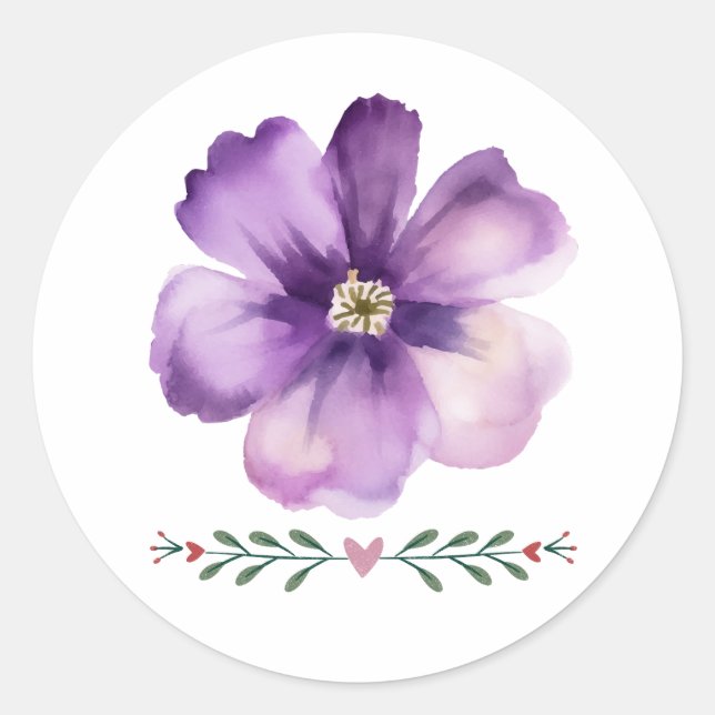 Sticker Rond enveloppe de fleurs violettes (Devant)