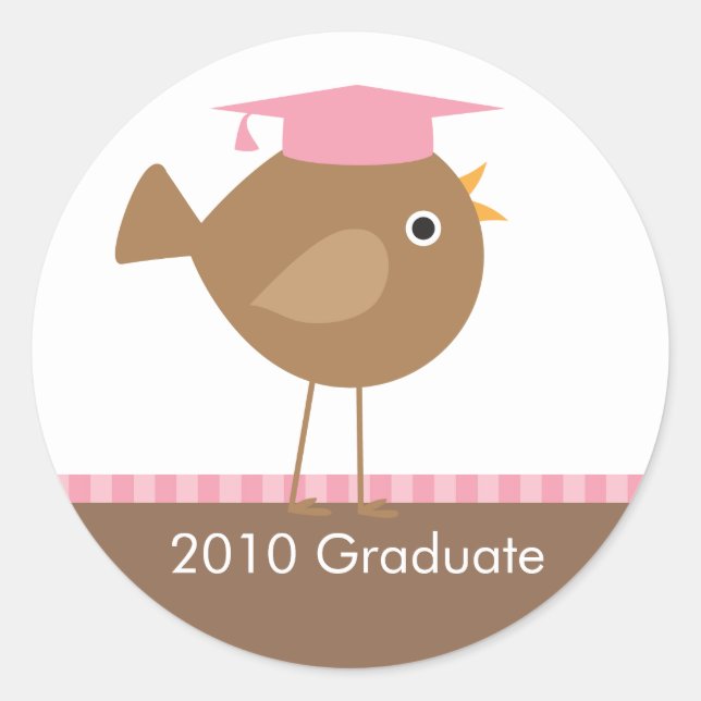 Sticker Rond Enveloppe de graduation Brown d'oiseaux (Devant)