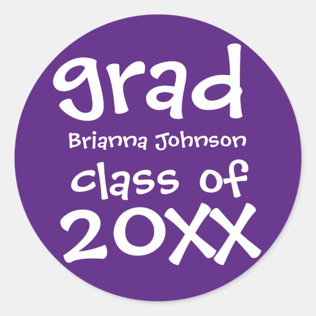 Sticker Rond Enveloppe de Graduation violette Sceau avec texte  (Devant)