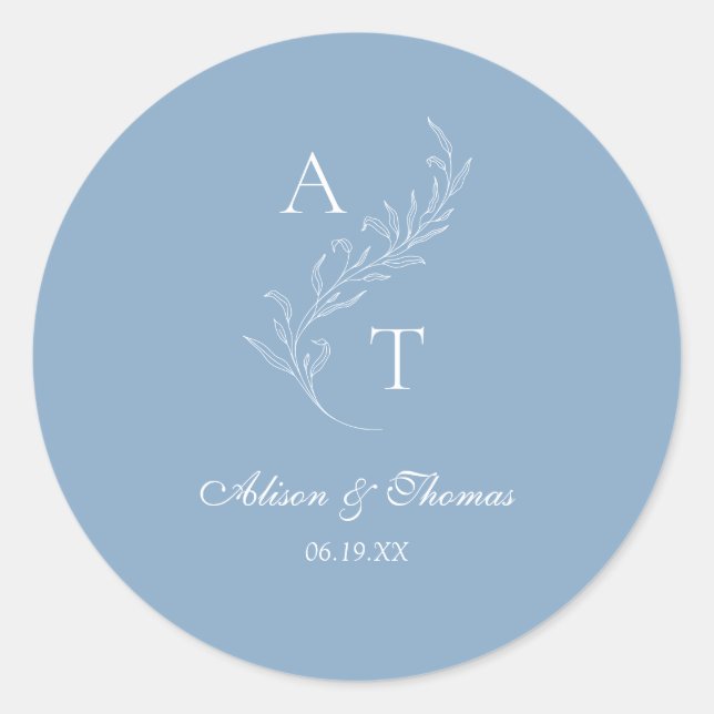 Sticker Rond Enveloppe de mariage à feuille de monogramme class (Devant)