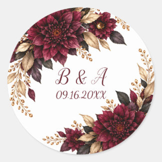 Sticker Rond Enveloppe de mariage hivernal à la prune et aux fl