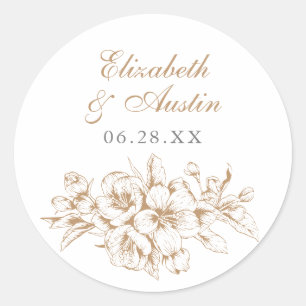 Sticker Rond Enveloppe de Mariage végétal Vintage à l'élégance 