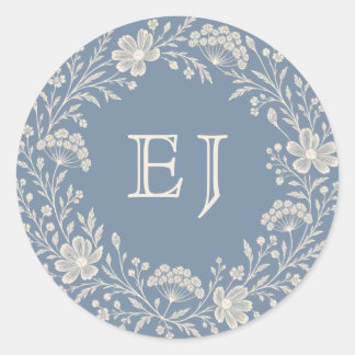 Sticker Rond Enveloppe de monogramme de fleur sauvage de perven