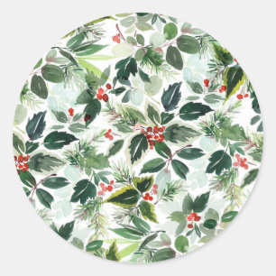 Sticker Rond Enveloppe de Noël Motif Holly Greenery