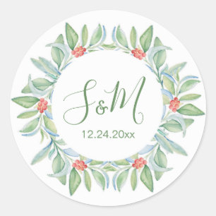 Sticker Rond Enveloppe de Noël Sceau, verdure et baies