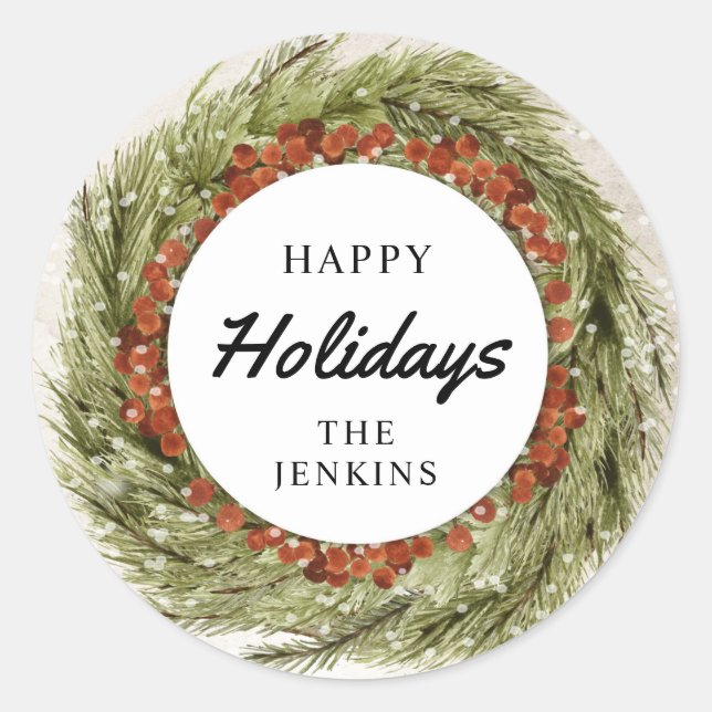 Sticker Rond Enveloppe de Noël Wreath Vacances Invitation Sceau (Devant)