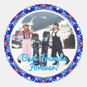 Sticker Rond Enveloppe de photo de Noël pour meilleurs amis pou