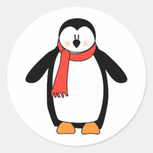 Sticker Rond Enveloppé de pingouin dans l'écharpe rouge