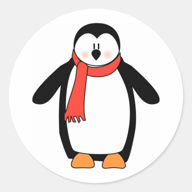 Sticker Rond Enveloppé de pingouin dans l'écharpe rouge (Devant)