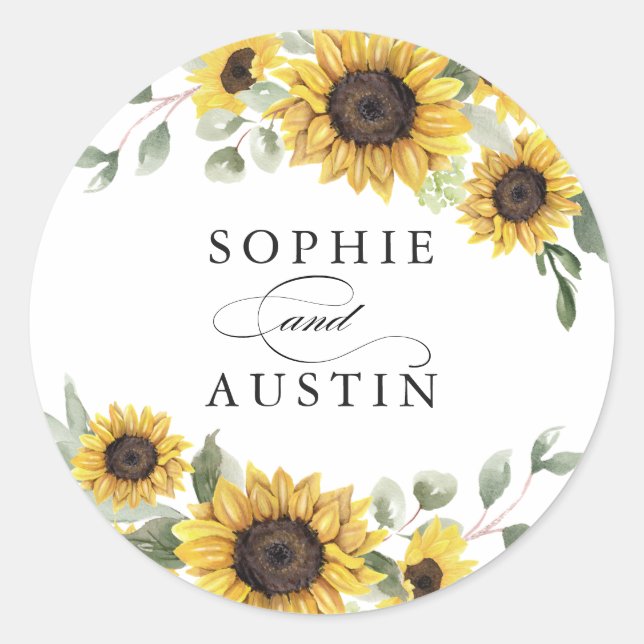 Sticker Rond Enveloppe de tournesol vert Olive Eucalyptus (Devant)