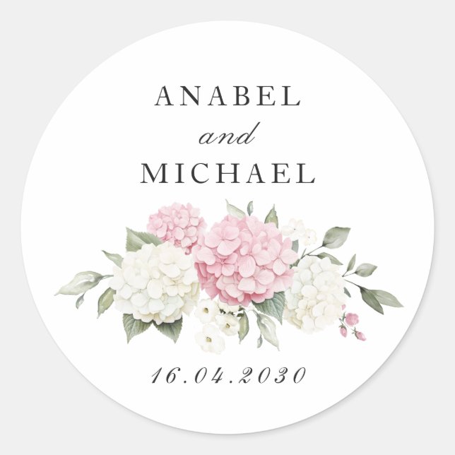 Sticker Rond Enveloppe de verdure élégante florale rose Hydrang (Devant)