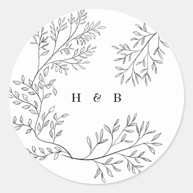 Sticker Rond Enveloppe élégante Monogramme floral noir Wreath (Devant)